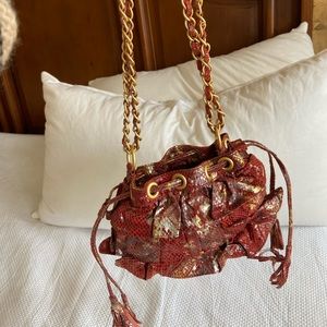 Adrienne Vittadine Red Gold & Silver Snake Skin Leather Pocketbook